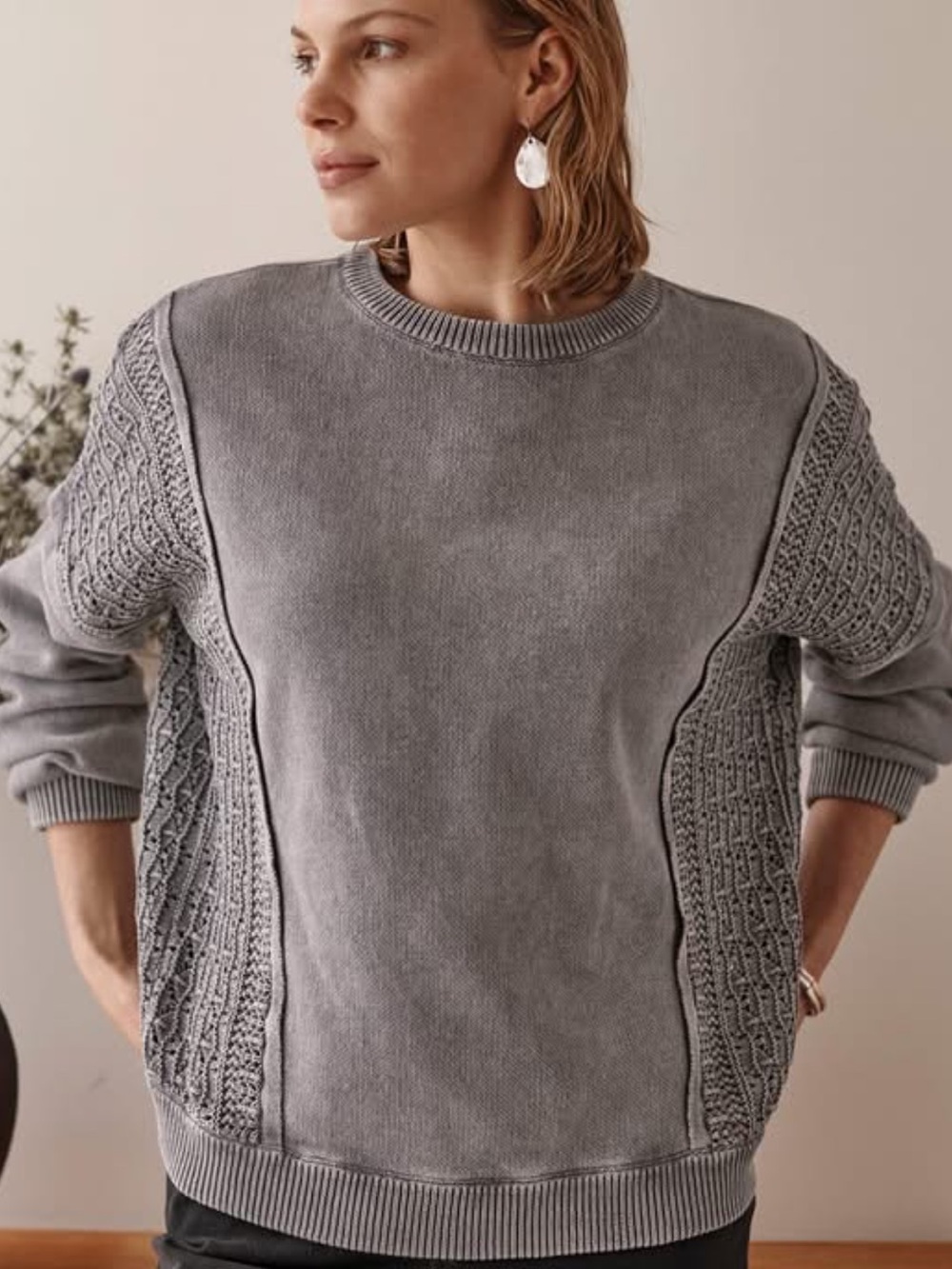 J Jill elements stonewashed Crochet crew neck light blue Sweater sz 2x